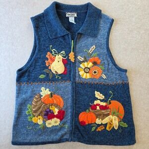 Vintage Tiara Fall Applique Vest Sz L Grannycore Pumpkin Sweater Cottage Teacher